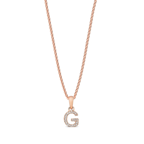 4 Prong Round Rose Gold Letter g initial Pendant Necklaces