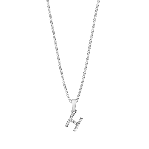 4 Prong Round Letter h initial Initial Pendant Necklaces