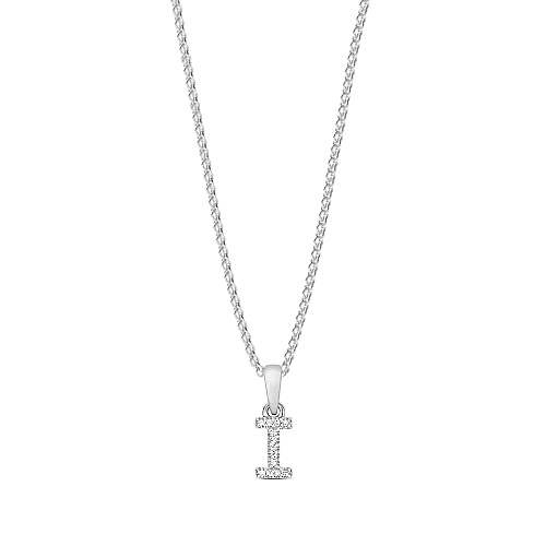 4 Prong Round White Gold Letter i petit Initial Pendant Necklaces