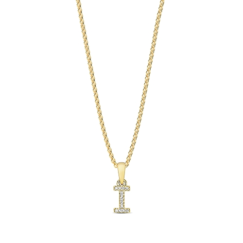 4 Prong Round Yellow Gold Letter i petit Pendant Necklaces