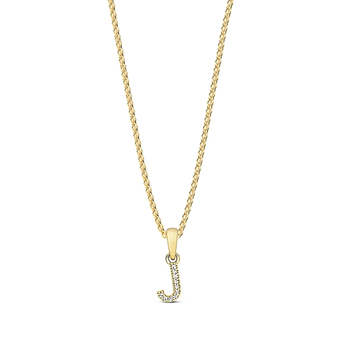 4 Prong Round Yellow Gold Letter j petit Pendant Necklaces