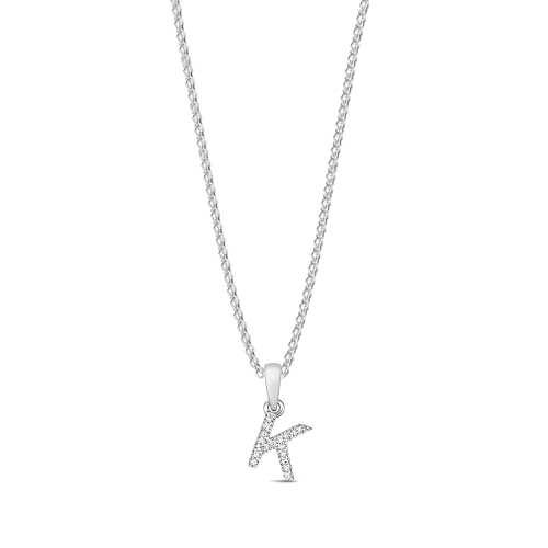 4 Prong Round White Gold Initial Pendant Necklaces