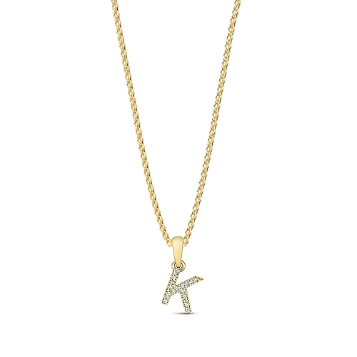 4 Prong Round Yellow Gold Letter k initial Pendant Necklaces