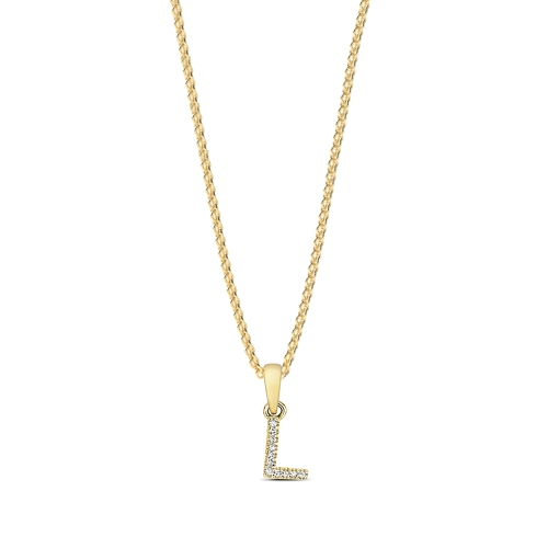4 Prong Round Yellow Gold Letter l initial Pendant Necklaces