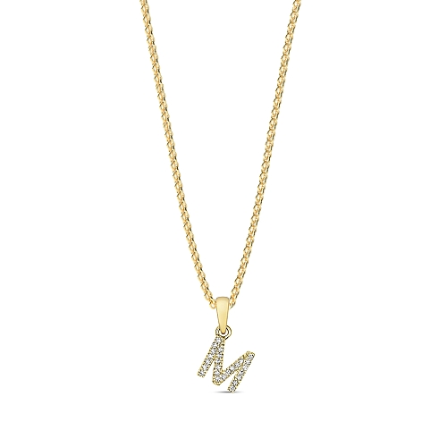 4 Prong Round Yellow Gold Letter m initial Pendant Necklaces