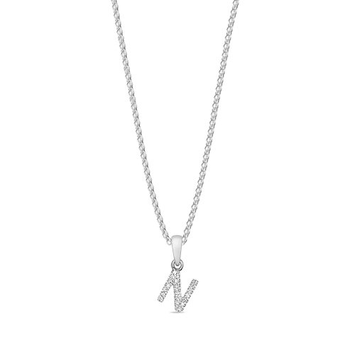 4 Prong Round White Gold Letter N Initial Pendant Necklace