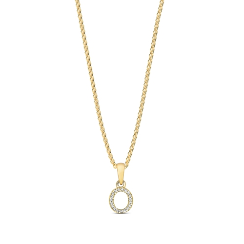 4 Prong Round Yellow Gold Letter o petit Pendant Necklaces