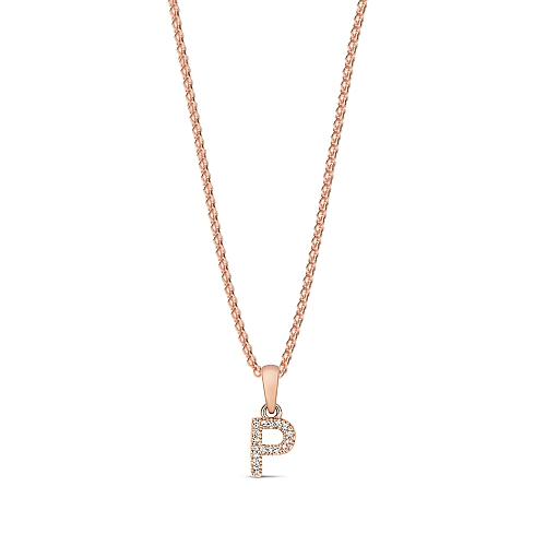 4 Prong Round Rose Gold Letter p initial Pendant Necklaces