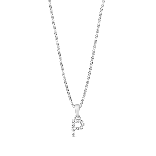 4 Prong Round White Gold Letter P Initial Pendant Necklace