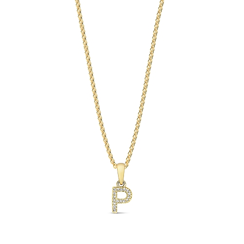 4 Prong Round Yellow Gold Letter p initial Pendant Necklaces