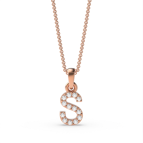 4 Prong Round Rose Gold Letter s initial Pendant Necklaces