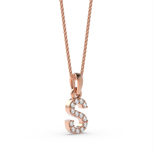4 Prong Round Rose Gold Letter s initial Pendant Necklaces