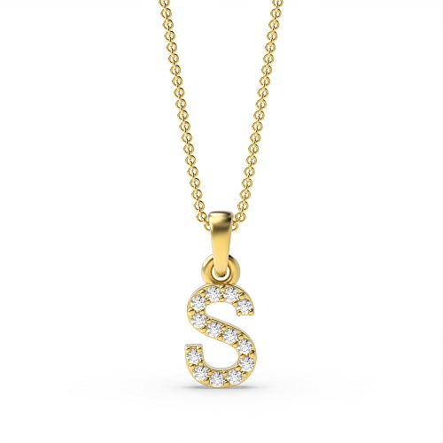4 Prong Round Yellow Gold Letter s initial Pendant Necklaces