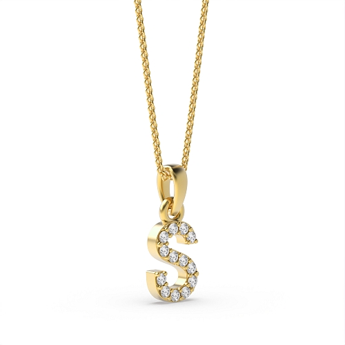 4 Prong Round Yellow Gold Letter s initial Pendant Necklaces