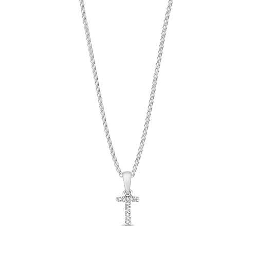 4 Prong Round Silver Letter t initial Pendant Necklaces