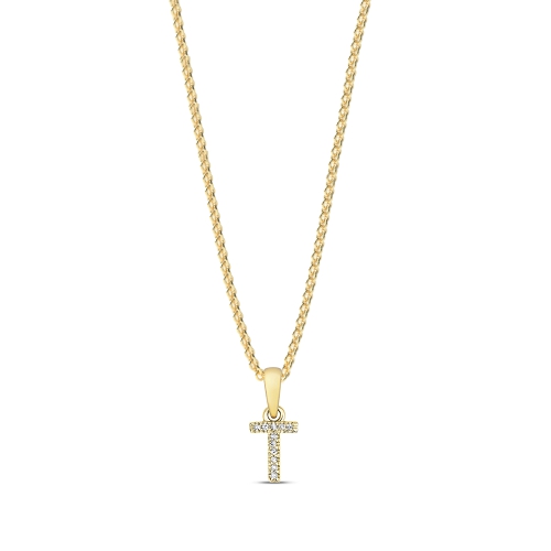 4 Prong Round Yellow Gold Letter t initial Pendant Necklaces