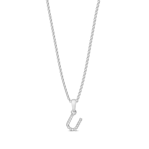 4 Prong Round Silver Letter u initial Pendant Necklaces