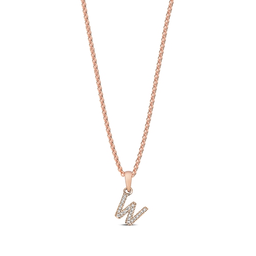 4 Prong Round Rose Gold Letter w initial Pendant Necklaces