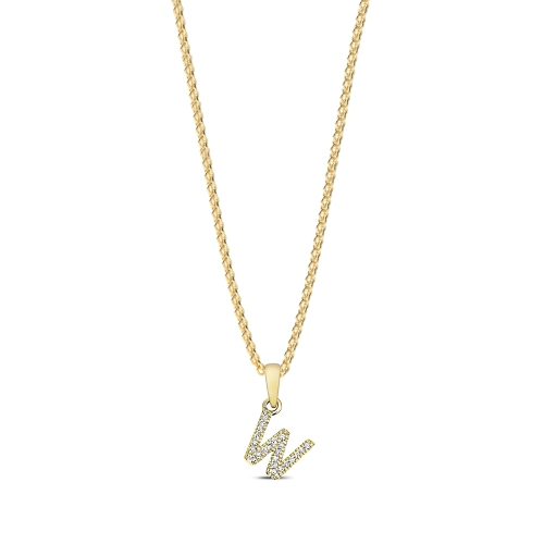 4 Prong Round Yellow Gold Letter w initial Pendant Necklaces