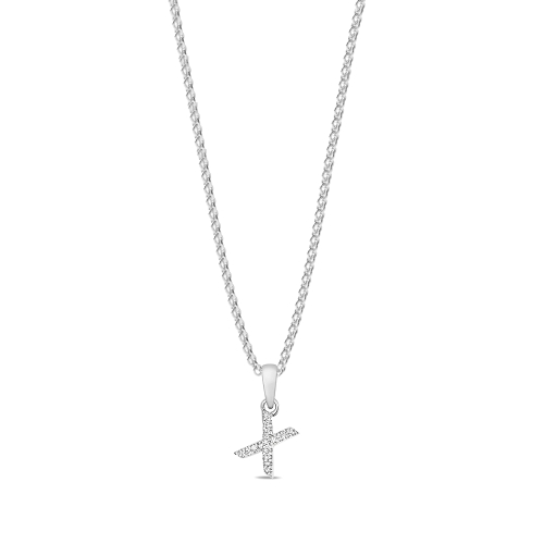 4 Prong Round Silver Letter x petit Pendant Necklaces