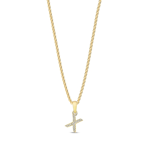 4 Prong Round Yellow Gold Letter x petit Pendant Necklaces