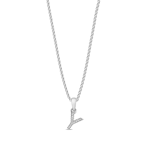 4 Prong Round Silver Letter y initial Pendant Necklaces