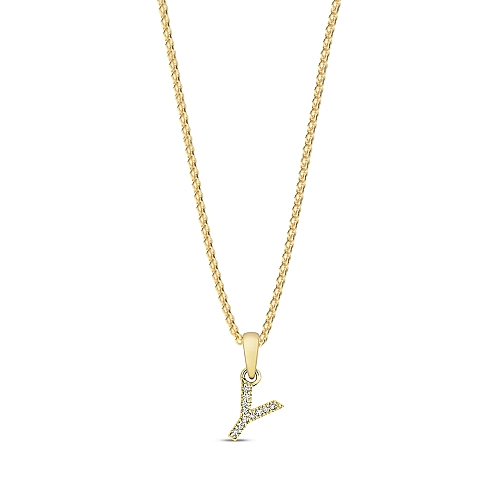 4 Prong Round Yellow Gold Letter y initial Pendant Necklaces