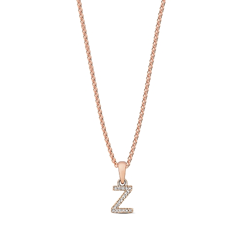 4 Prong Round Rose Gold Letter z initial Pendant Necklaces
