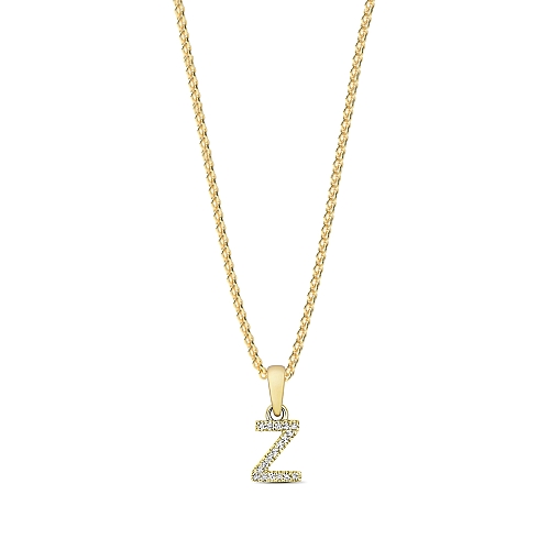 4 Prong Round Yellow Gold Letter z initial Pendant Necklaces