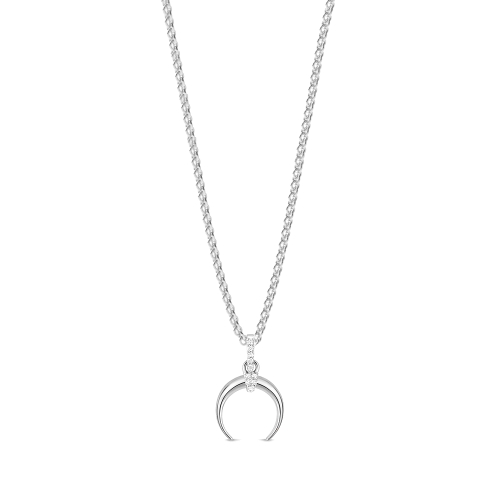 4 Prong Round Silver Inverted half moon Pendant Necklaces