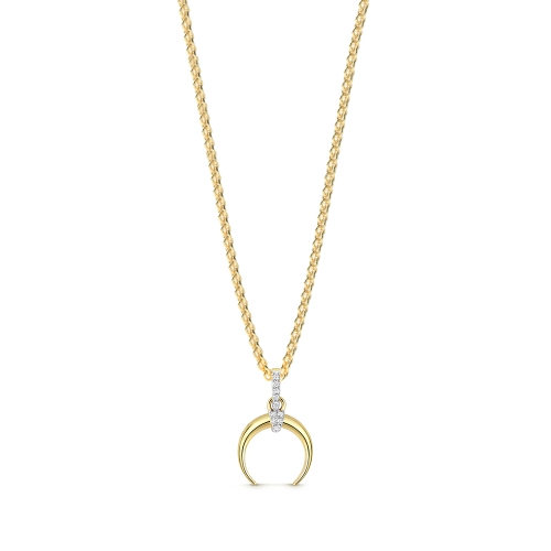 4 Prong Round Yellow Gold Inverted half moon Pendant Necklaces