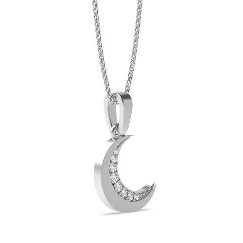 Pave Setting Round Moon Pendant Necklaces