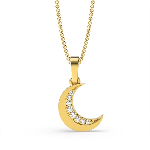 Pave Setting Round Yellow Gold Moon Pendant Necklaces