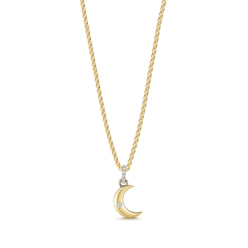 6 Prong Round Yellow Gold Half moon Pendant Necklaces