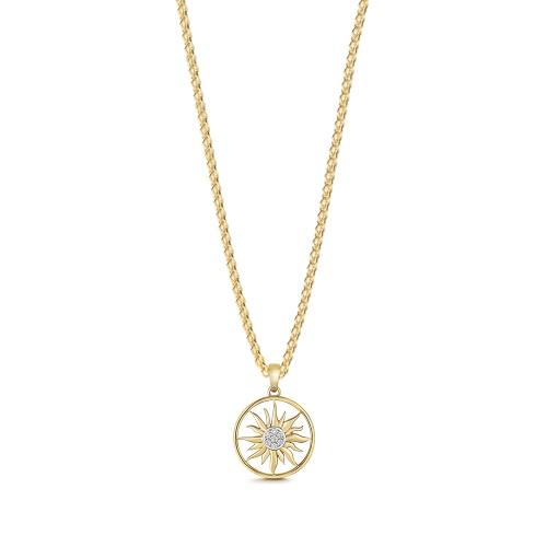 6 Prong Round Yellow Gold Sun in circle Pendant Necklaces