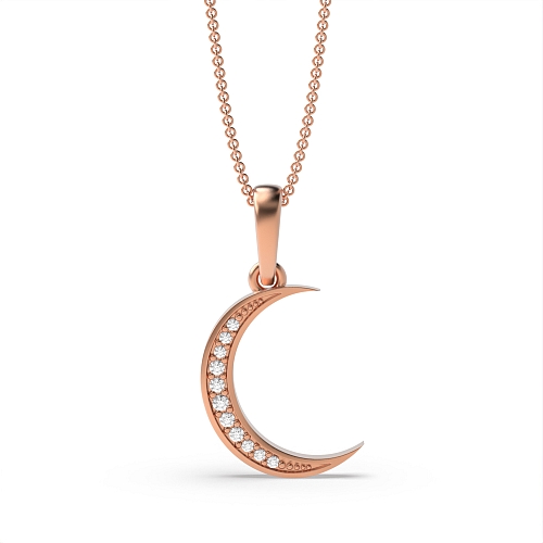 Pave Setting Round Rose Gold Elevate your elegance with moon Pendant Necklaces