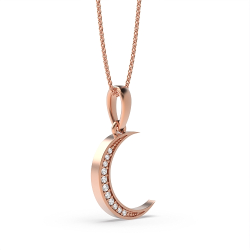 Pave Setting Round Rose Gold Elevate your elegance with moon Pendant Necklaces