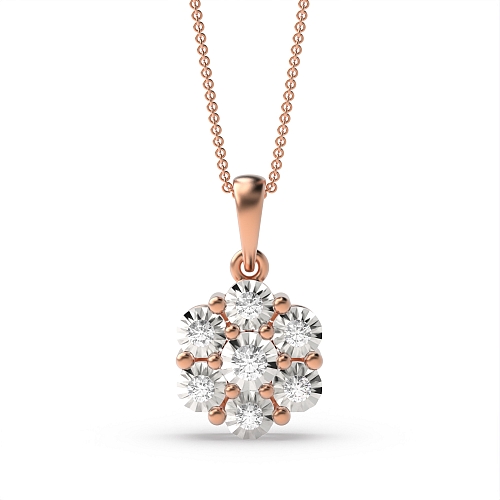 6 Prong Round Rose Gold 7 illusion plate Cluster Pendant Necklaces