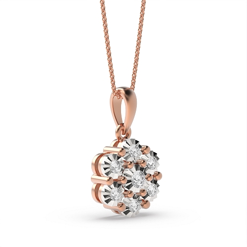 6 Prong Round Rose Gold 7 illusion plate Cluster Pendant Necklaces