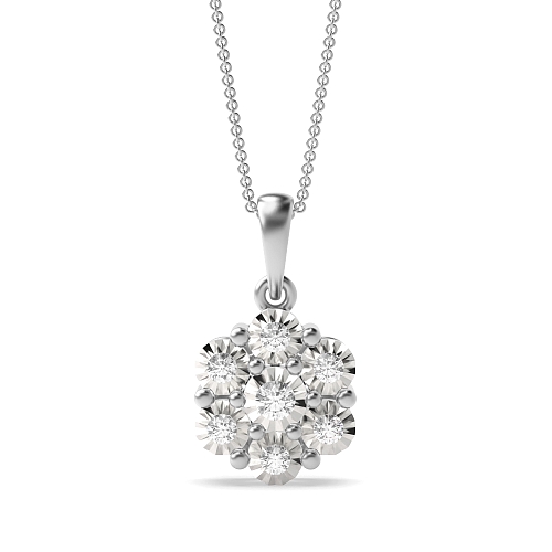 6 Prong Round 7 illusion plate Naturally Mined Diamond Pendant Necklaces