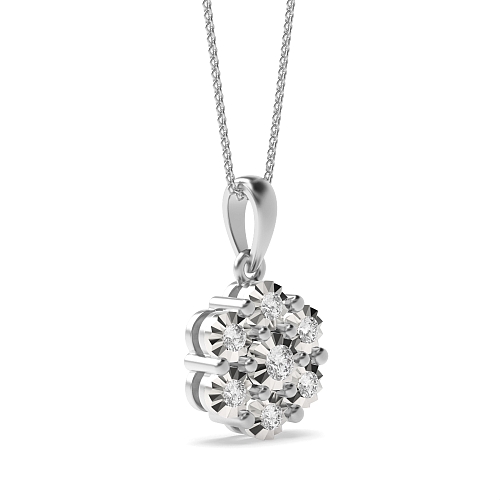 6 Prong Round 7 illusion plate Naturally Mined Diamond Pendant Necklaces