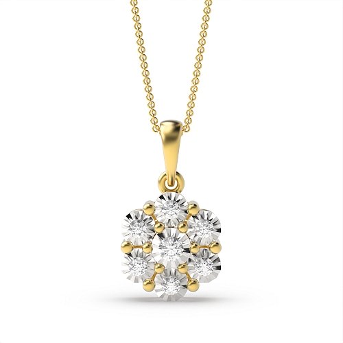 6 Prong Round Yellow Gold 7 illusion plate Pendant Necklaces