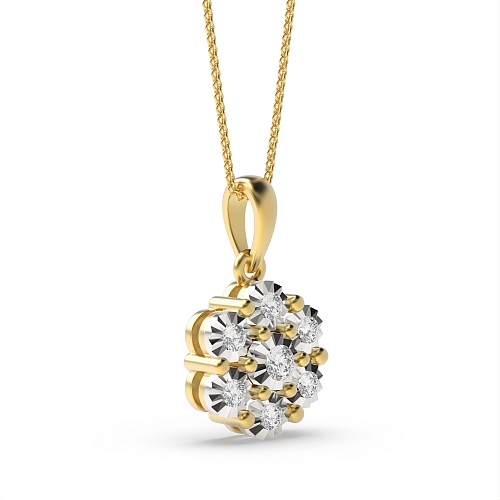 6 Prong Round Yellow Gold 7 illusion plate Pendant Necklaces