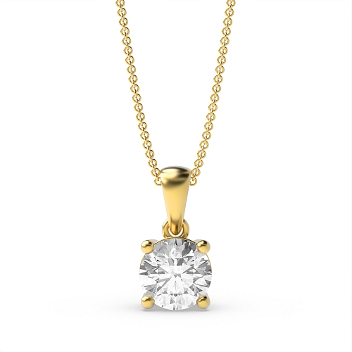 4 Prong Round Yellow Gold Quintessential Pendant Necklaces