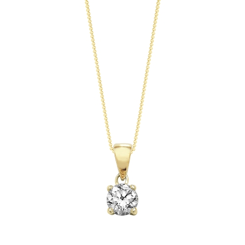 4 Prong Round Yellow Gold Lustre brace Pendant Necklaces