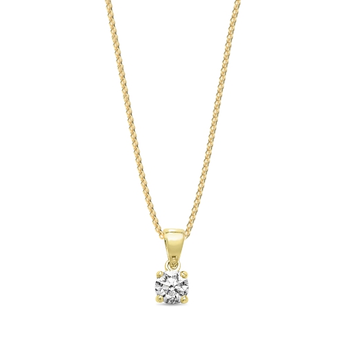 4 Prong Round Yellow Gold Gleam brace Pendant Necklaces