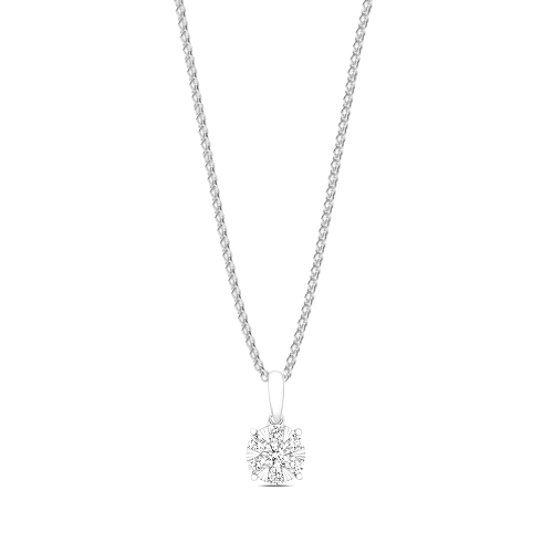 prong setting round diamond flower cluster pendant 
