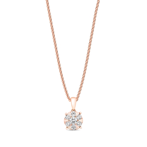 prong setting round diamond flower cluster pendant