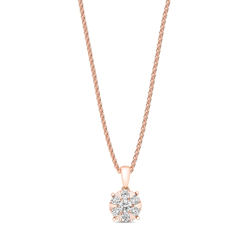 4 Prong Round Rose Gold Flower Cluster Pendant Necklaces