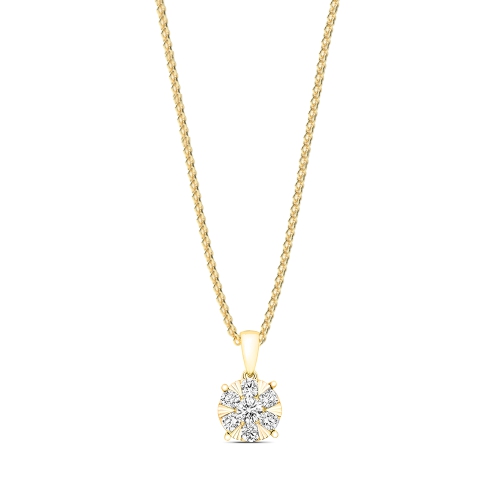4 Prong Round Yellow Gold Flower Pendant Necklaces